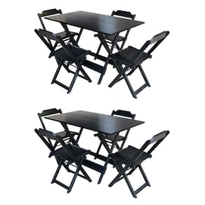 Kit 2 Jogos De Mesa Com 4 Cadeiras De Madeira Dobravel 120x70 Para Bar E Restaurante - Preto