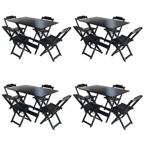 Kit 4 Jogos De Mesa Com 4 Cadeiras De Madeira Dobravel 120x70 Para Bar E Restaurante - Preto