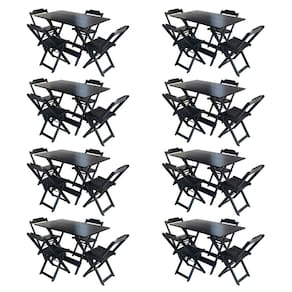 Kit 8 Conjuntos De Mesa Com 4 Cadeiras De Madeira Dobravel 120x70 Preto