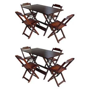 Kit 2 Conjuntos De Mesa Com 4 Cadeiras De Madeira Dobravel 120x70 Imbuia