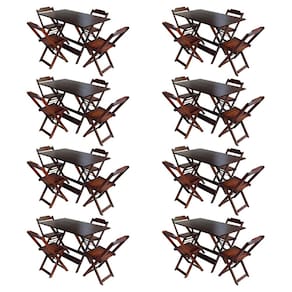 Kit 8 Jogos De Mesa Com 4 Cadeiras De Madeira Dobravel 120x70 Ideal Para Bar E Restaurante - Imbuia