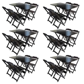 Kit 6 Conjuntos De Mesa Com 4 Cadeiras De Madeira Dobravel 120x70 Tabaco