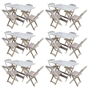 Kit 6 Jogos De Mesa Com 4 Cadeiras De Madeira Dobravel 120x70 Ideal Para Bar E Restaurante - Sem Pin