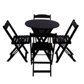 Jogo De Mesa Dobravel Com 4 Cadeiras Tampo Redondo 70x70 Preto