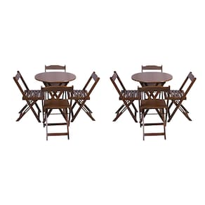 Kit 2 Jogos De Mesa Dobravel Com 4 Cadeiras Tampo Redondo 70x70 Imbuia