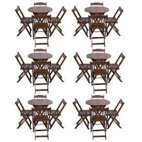 Kit 6 Jogos de Mesa Dobravel com 4 Cadeiras Tampo Redondo 70x70 Imbuia