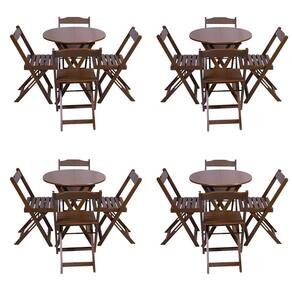 Kit 4 Jogos De Mesa Dobravel Com 4 Cadeiras Tampo Redondo 70x70 Imbuia