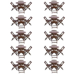 Kit 10 Jogos De Mesa Dobravel Com 4 Cadeiras Tampo Redondo 70x70 Imbuia