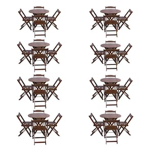 Kit 8 Jogos de Mesa Dobravel com 4 Cadeiras Tampo Redondo 70x70 Imbuia