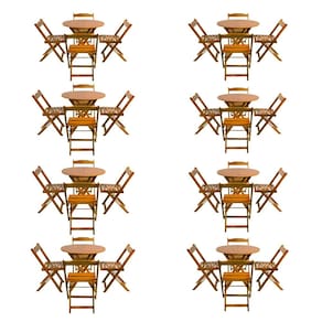 Kit 8 Jogos de Mesa Dobravel com 4 Cadeiras Tampo Redondo 70x70 Caramelo