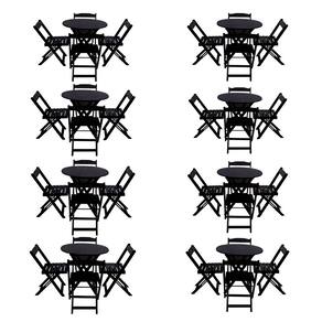 Kit 8 Jogos De Mesa Dobravel Com 4 Cadeiras Tampo Redondo 70x70 Preto
