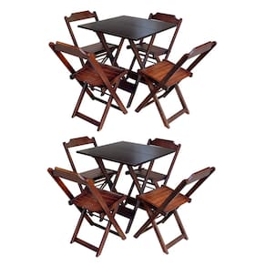 Kit 2 Jogos De Mesa Com 4 Cadeiras De Madeira Dobravel 60x60 Ideal Para Bar E Restaurante - Imbuia