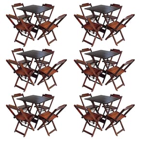 Kit 6 Jogos De Mesa Com 4 Cadeiras De Madeira Dobravel 60x60 Ideal Para Bar E Restaurante - Imbuia