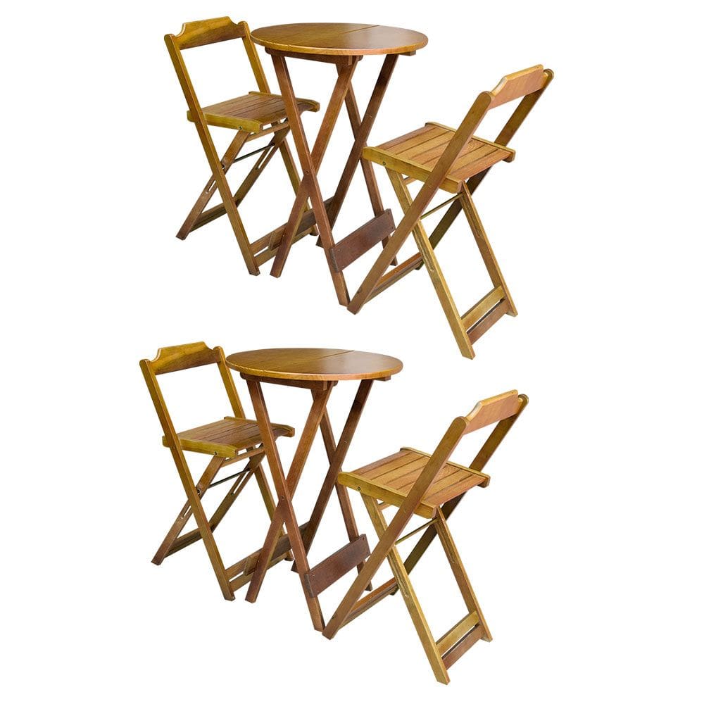 Kit 2 Jogos De Mesa Bistrô De Madeira Com 2 Cadeiras Dobravel Ideal Para Bar E Restaurante Caramelo