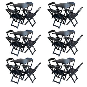 Kit 6 Jogos de Mesa com 4 Cadeiras de Madeira Dobravel 60x60 Ideal para Bar e Restaurante - Preto