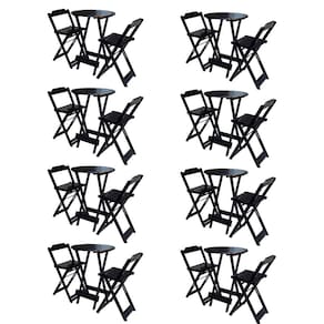 Kit 8 Jogos De Mesa Bistrô De Madeira Com 2 Cadeiras Dobravel Ideal Para Bar E Restaurante Preto