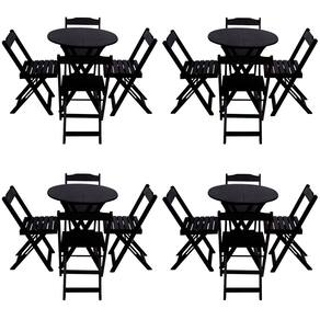 Kit 4 Jogos de Mesa Dobravel com 4 Cadeiras Tampo Redondo 70x70 Preto