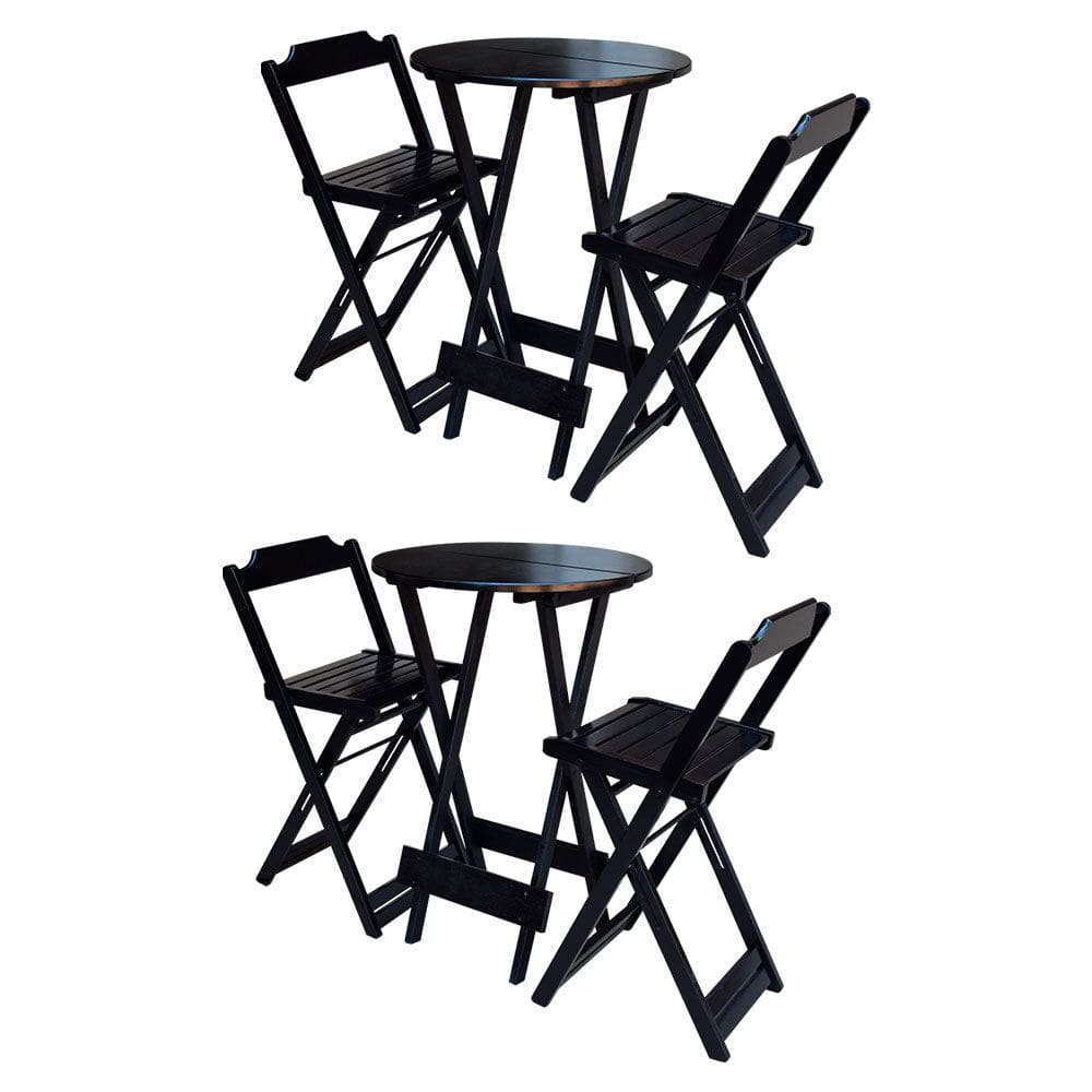 Kit 2 Jogos de Mesa Bistrô Dobrável em Madeira Maciça com 2 Banquetas Altas - Tabaco