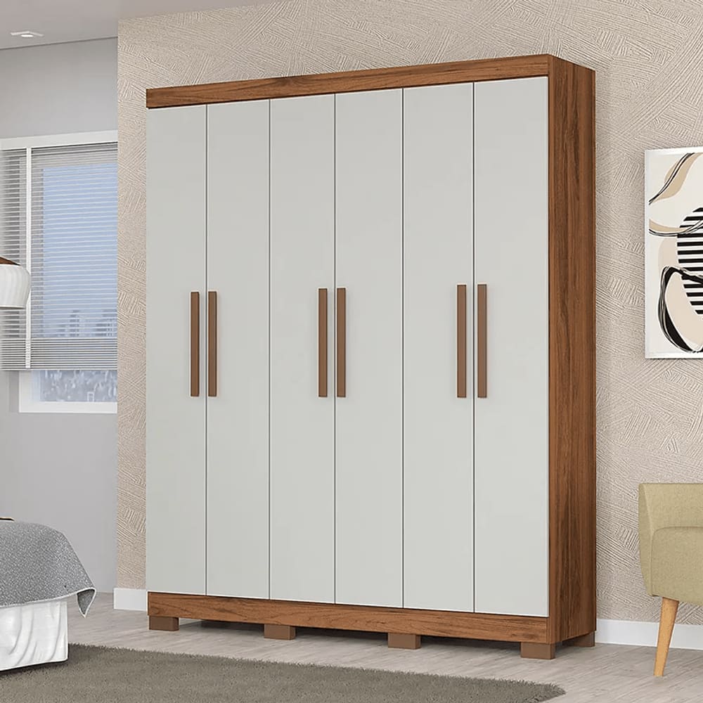 Guarda Roupa Trevo 6 Portas E 4 Gavetas 160 La - Freijo / Off White - Magno Moveis