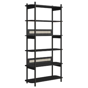 Estante Oslo Artesano 90 cm (largura) MDP Nero Palha Sintética Bege Pé Madeira Maciça