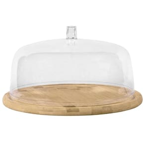 Boleira De Bambu Porta Bolo Sense 27,5cm Tampa Acrílico Ou