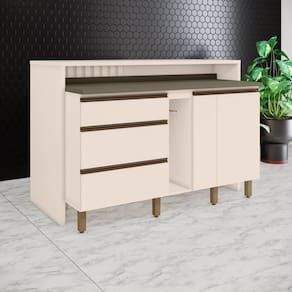 Kit Ilha Gourmet 2 Portas 3 Gavetas com Porta Condimentos Duna/Off White