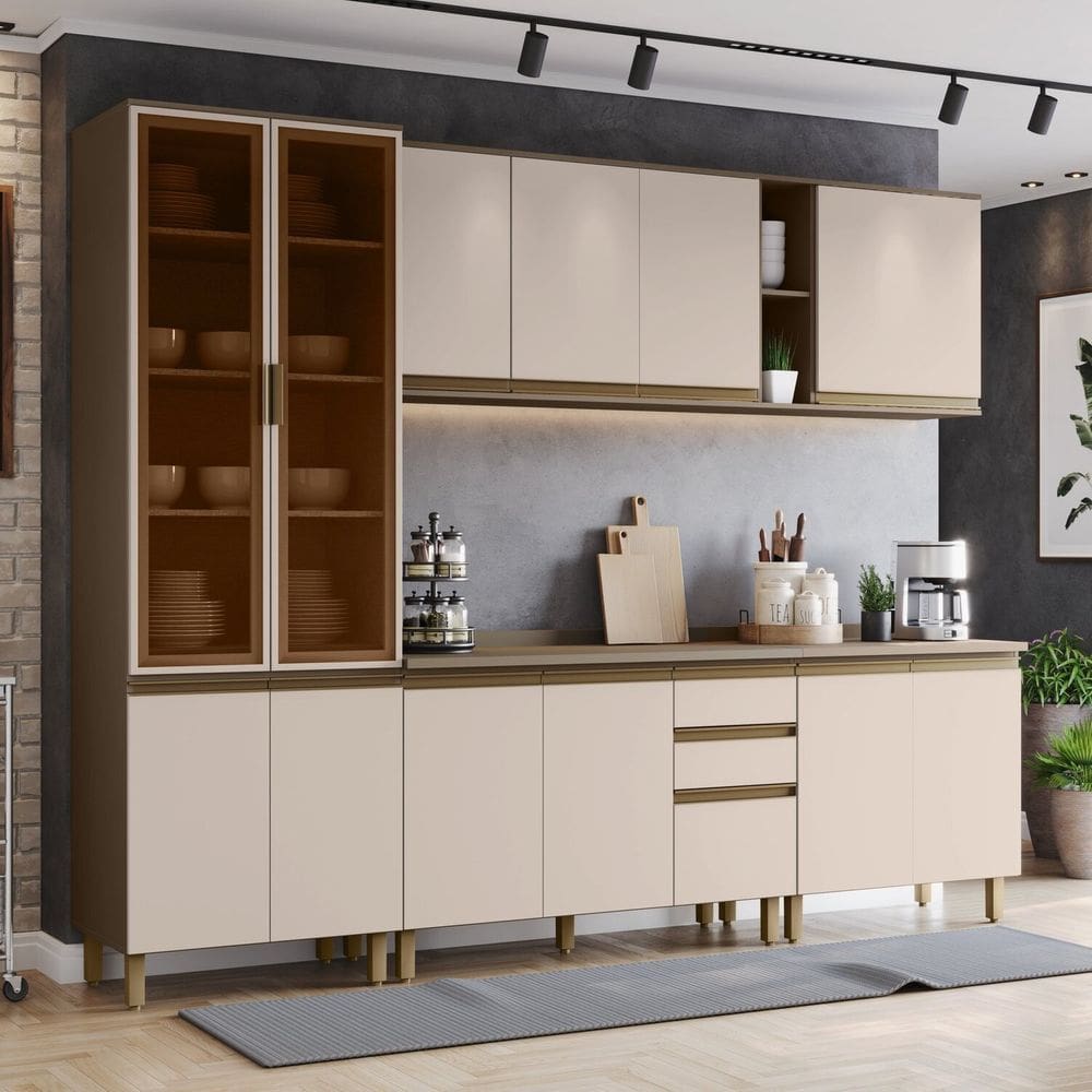 Cozinha Completa 6 Peças 100% Mdf com Cristaleira Connect Duna/Cristal