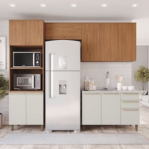 Cozinha Compacta 4 Peças com Torre Quente Yasmin Espresso Móveis Marrom/Areia
