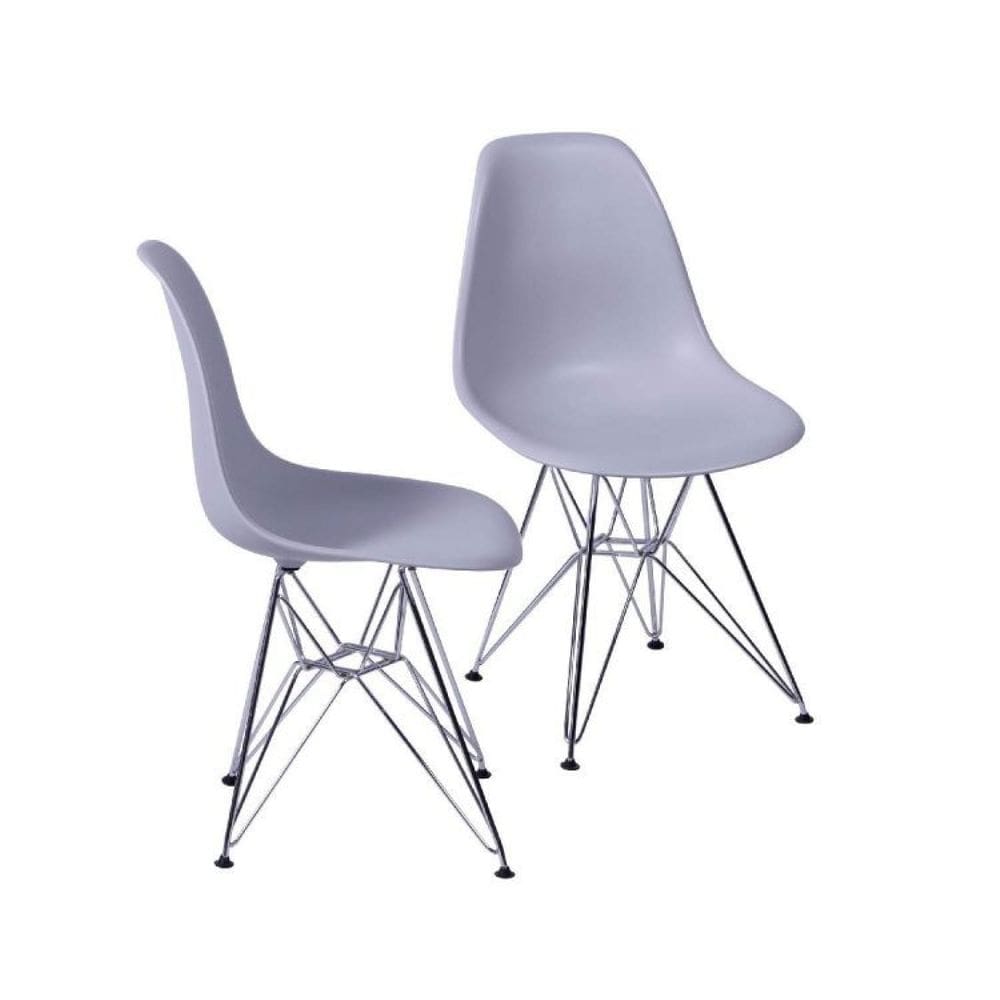 Conjunto 2 Cadeiras Eames Dkr Base Cromada Or Design Cinza
