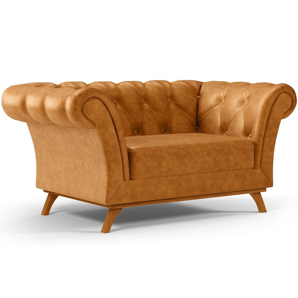 Sofá 2 Lugares Para Sala de Estar Império 150 cm D02 Couríssimo Whisky B-90 - Lyam Decor