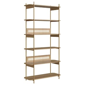 Estante Oslo Artesano 90 cm (largura) MDP Hanover Palha Sintética Bege Pé Metal Dourado
