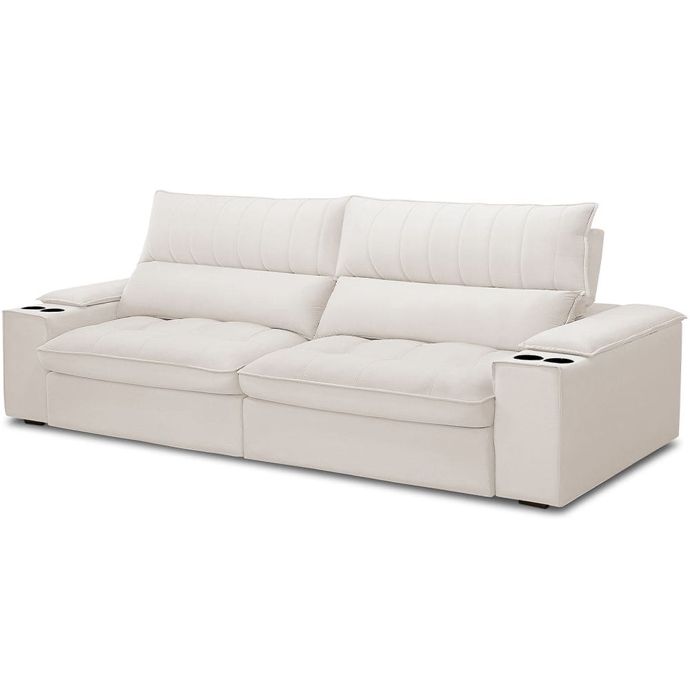 Sofá Retrátil Reclinável Para Sala de Estar Living 280cm Nápoles F04 Bouclê Cru - Lyam Decor
