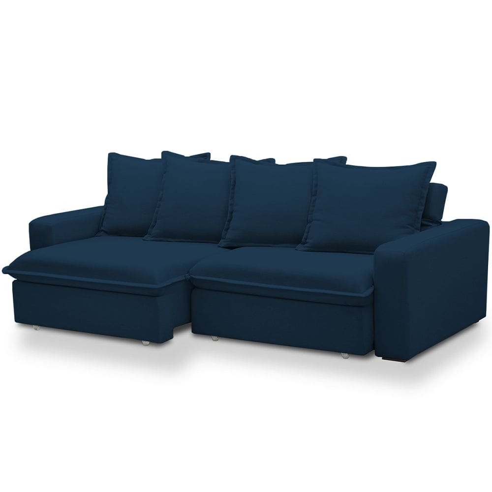 Sofá Retrátil Reclinável Para Sala de Estar Living 235cm Vêneto F04 Veludo Azul - Lyam Decor