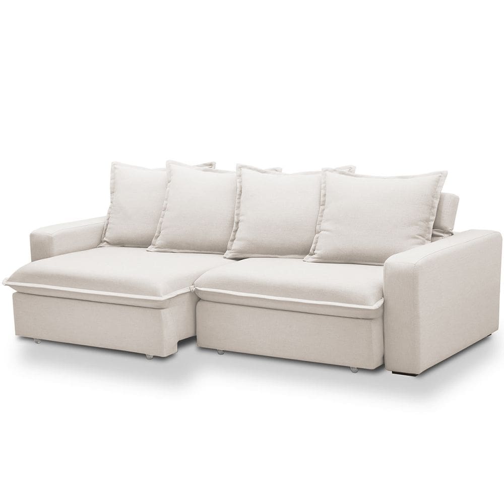 Sofá Retrátil Reclinável Para Sala de Estar Living 195cm Vêneto F04 Bouclê Cru - Lyam Decor