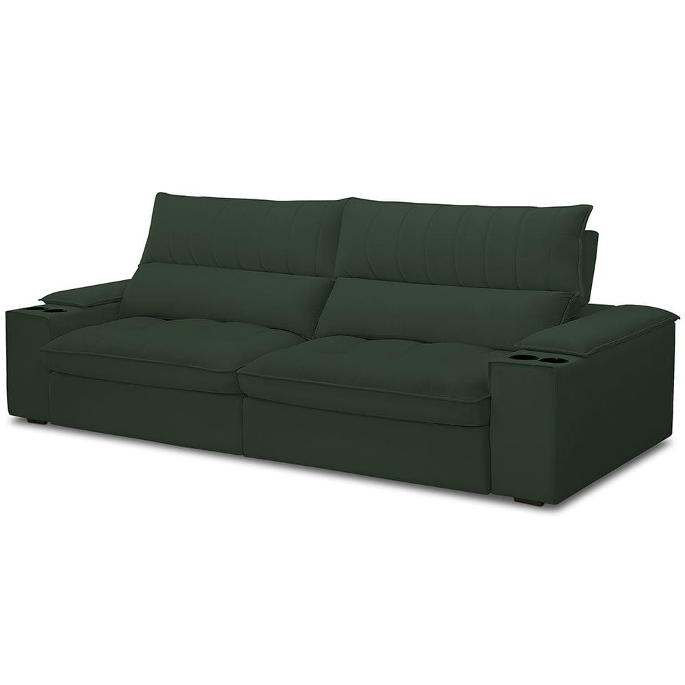 Sofá Retrátil Reclinável Para Sala de Estar Living 280cm Nápoles F04 Veludo Verde - Lyam Decor