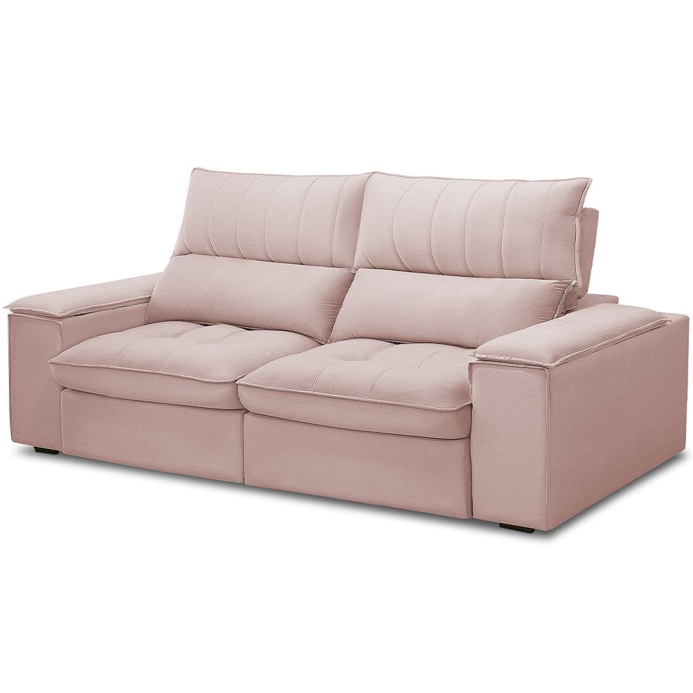 Sofá Retrátil Reclinável Para Sala de Estar Living 210cm Nápoles F04 Veludo Rosê - Lyam Decor