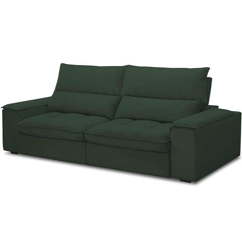 Sofá Retrátil Reclinável Para Sala de Estar Living 250cm Nápoles F04 Veludo Verde - Lyam Decor