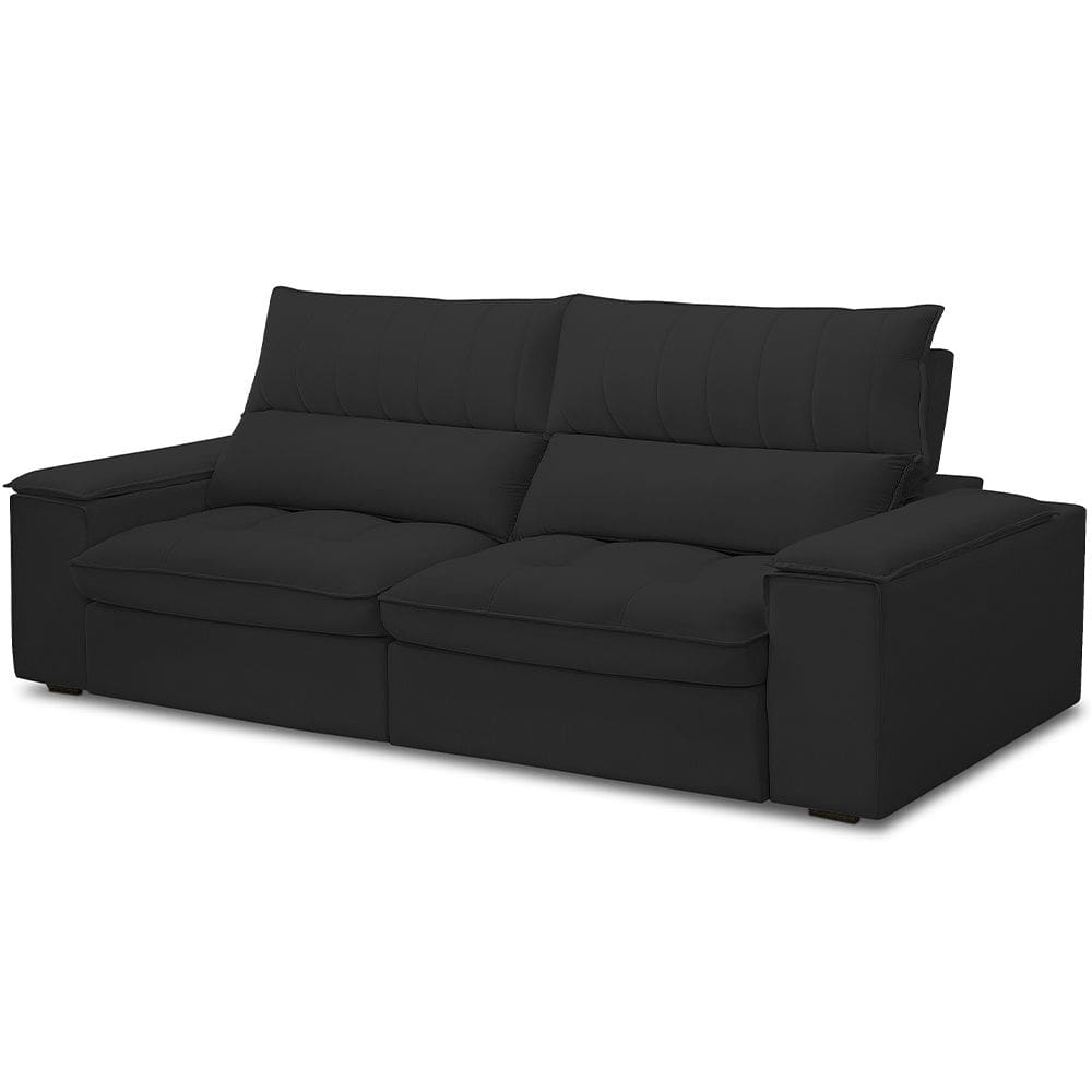 Sofá Retrátil Reclinável Para Sala de Estar Living 230cm Nápoles F04 Veludo Preto - Lyam Decor