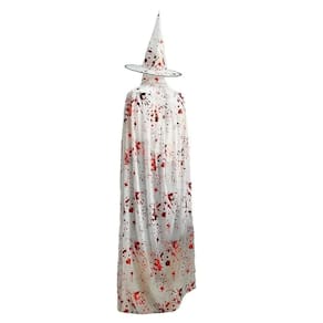 Kit Capa E Chapéu Branco Ensanguentado Halloween Bruxa Medo