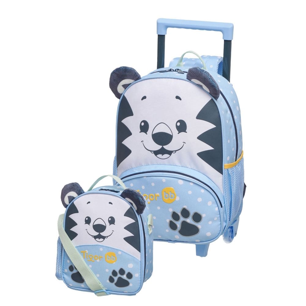 Kit Mochila Rodas e Lancheira Tigor Tigre BB Creche Escola