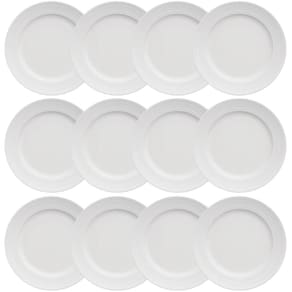12 Pratos Rasos 26,5cm Porcelana Germer Chevron Branco Redondo Mesa Posta