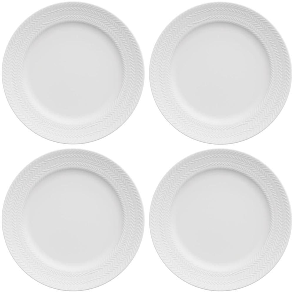 4 Pratos de Sobremesa 21cm em Porcelana Relevo Chevron Germer Branco Redondo