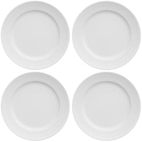 4 Pratos de Sobremesa 21cm em Porcelana Relevo Chevron Germer Branco Redondo