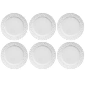 Jogo 6 Pratos de Sobremesa em Porcelana 20,5cm Tassel Germer Branco Redondo