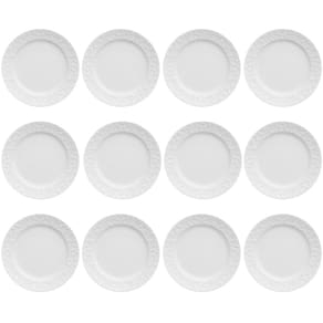 12 Pratos de Sobremesa 20,5cm Porcelana Tassel Germer Branco Redondo Mesa Posta