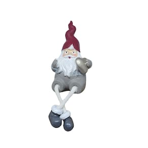 Enfeite Resina Mini Papai Noel Estilizado Sentado 11cm Cinza e Vinho - Magizi