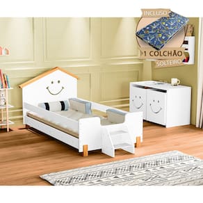 Cama Infantil com Colchão Solteiro Alegra - Branca e Caramelo