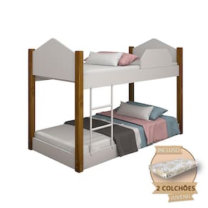 Beliche Infantil Juvenil Luiza com Colchões - Branco/Caramelo