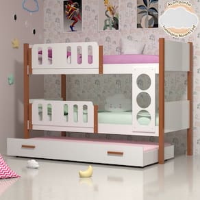 Beliche Solteiro Ônix com Cama Auxiliar - Branco com Caramelo + Acompanha Luminária Nuvem