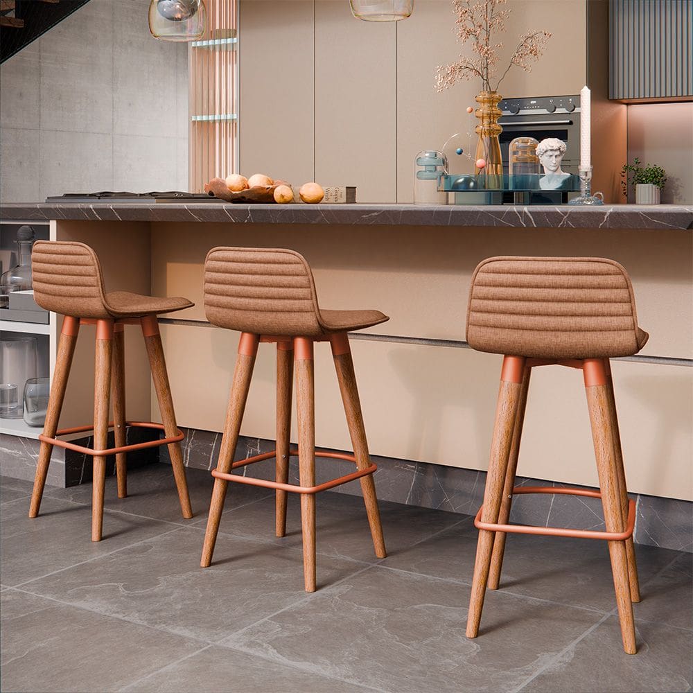 Banqueta Baixa Linea Aço Cobre Assento Terracota